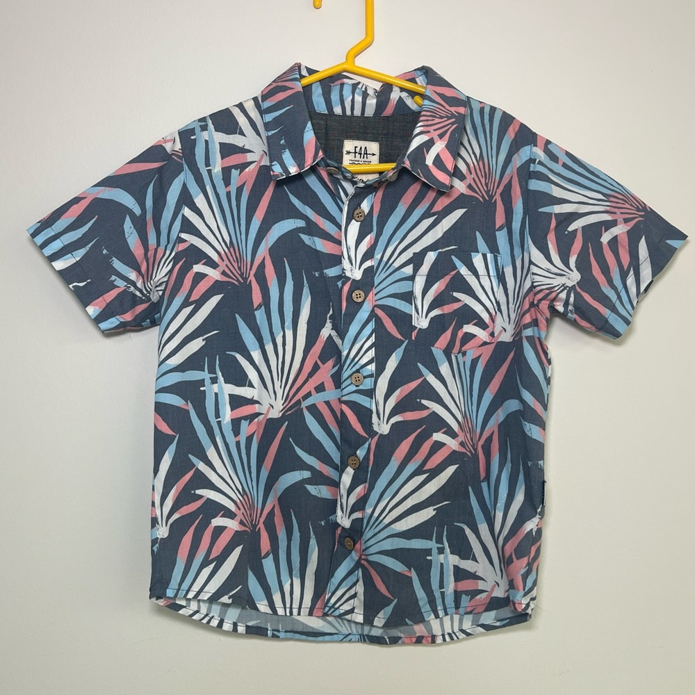 Feather 4 Arrows Tropical Blue and Red Button Down